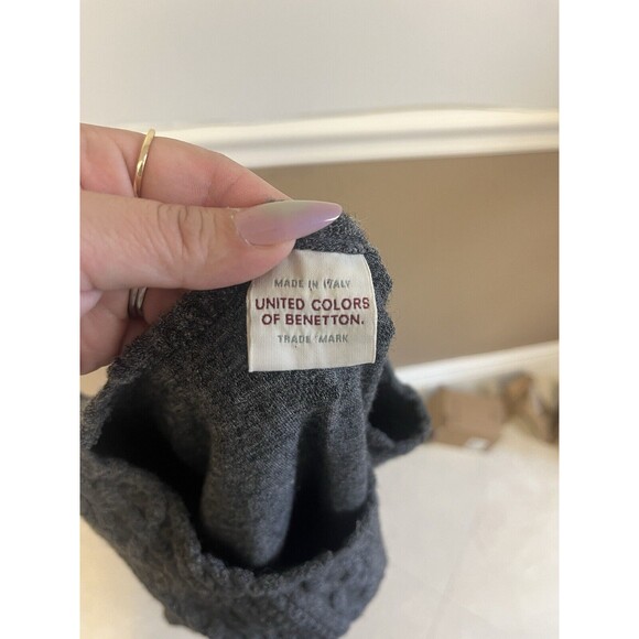 Benetton long sweater dress Womens M Gray Knit wool blend Crew‎ Neck Cozy Prep - Picture 3 of 5